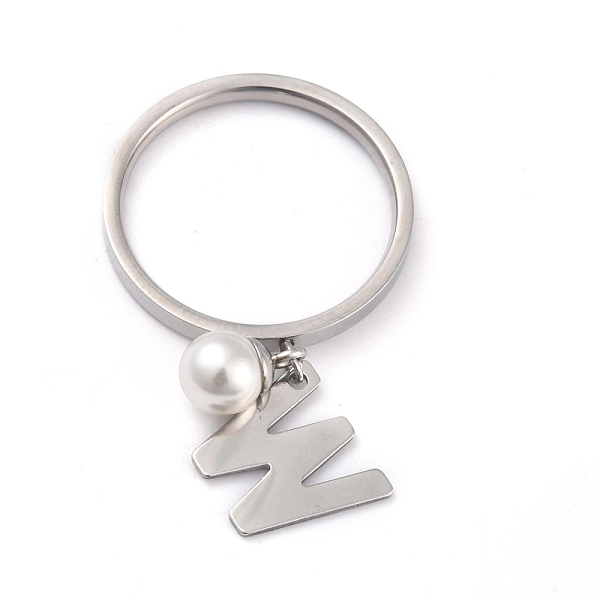 

PandaHall Dual-use Items, 304 Stainless Steel Finger Rings or Pendants, with Plastic Round Beads, Stainless Steel Color, White, Letter.W, US...
