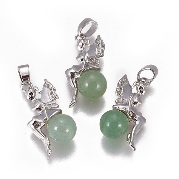 

PandaHall Natural Green Aventurine Pendants, with Platinum Tone Brass Findings, Fairy, 25~26x12~13x8mm, Hole: 3.5x5.5mm Green Aventurine...