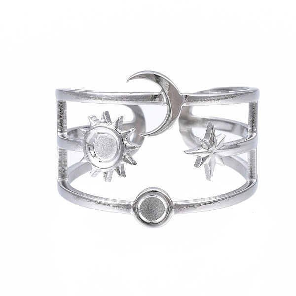 

PandaHall 304 Stainless Steel Moon and Star Open Cuff Ring, Chunky Hollow Ring for Women, Stainless Steel Color, US Size 7(17.3mm) 304...