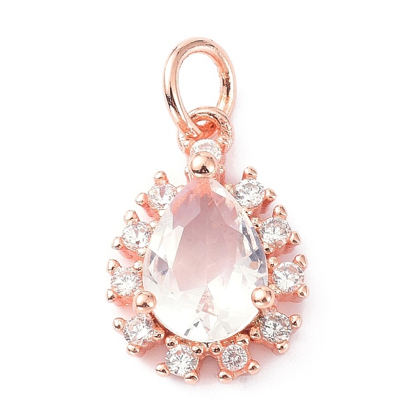 

PandaHall Brass Cubic Zirconia Charms, with Jump Ring, Long-Lasting Plated, Lead Free & Cadmium Free, Teardrop, Real Rose Gold Plated..., Clear