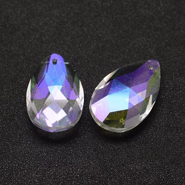 

PandaHall Electroplate Glass Pendants, Faceted, teardrop, Colorful, 38x22.5~23x13.5~14mm, Hole: 1.5mm Glass Teardrop