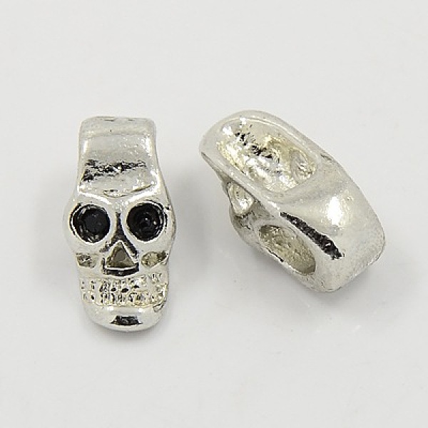 

PandaHall Alloy European Style Beads, for Halloween, with Rhinestone, Platinum Metal Color, Skull, Black, 16x9.4x8.2mm, Hole: 4mm...