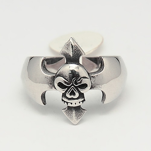 

PandaHall Unique Retro Men's Halloween Jewelry 304 Stainless Steel Skull Rings, Antique Silver, 17~23mm 304 Stainless Steel