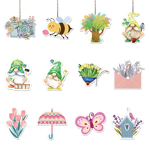 

PandaHall Spring Theme Wooden Pendant Decorations, Jute Cord Hanging Ornaments, Mixed Shapes, Mixed Shapes, 60~100x60~100mm, Hole: 3mm...