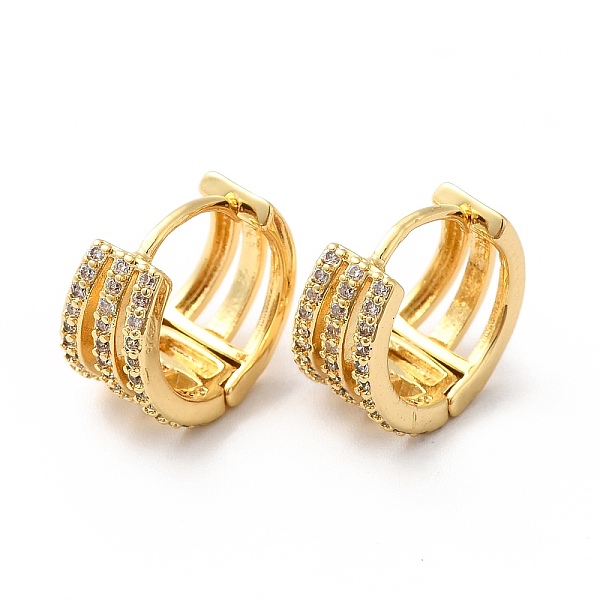 

PandaHall Clear Cubic Zirconia Triple Line Hoop Earrings, Brass Jewelry for Women, Real 18K Gold Plated, 14.5x14x8mm, Pin: 0.8mm Cubic...