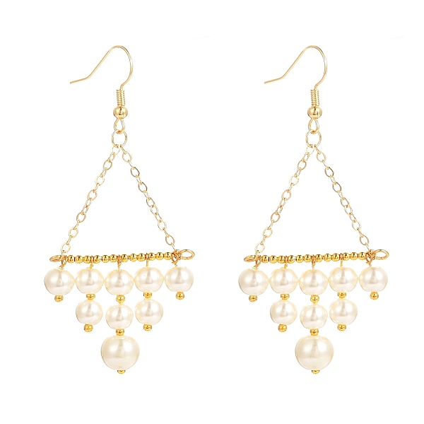 

PandaHall Vintage Glass Pearl Dangle Earrings for Girl Women Gift, Rhombus Earrings with Brass Hook, Golden, 69.5mm, Pin: 0.7mm Glass