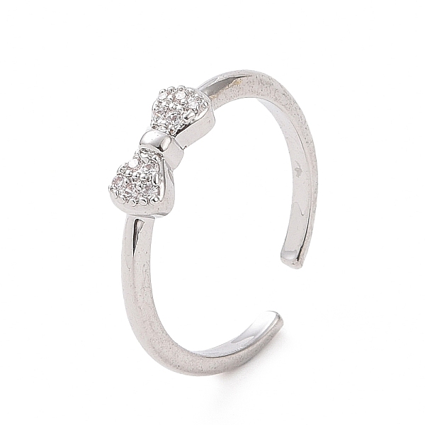 

PandaHall Clear Cubic Zirconia Bowknot Open Cuff Ring, Brass Jewelry for Women, Platinum, Inner Diameter: 16mm Brass+Cubic Zirconia Clear