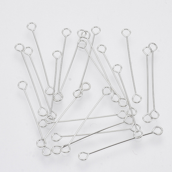 

PandaHall Iron Eye Pins, Cadmium Free & Lead Free Double Sided Eye Pins, Platinum, 25x0.4mm, Hole: 1.8mm, Head: 3mm Iron