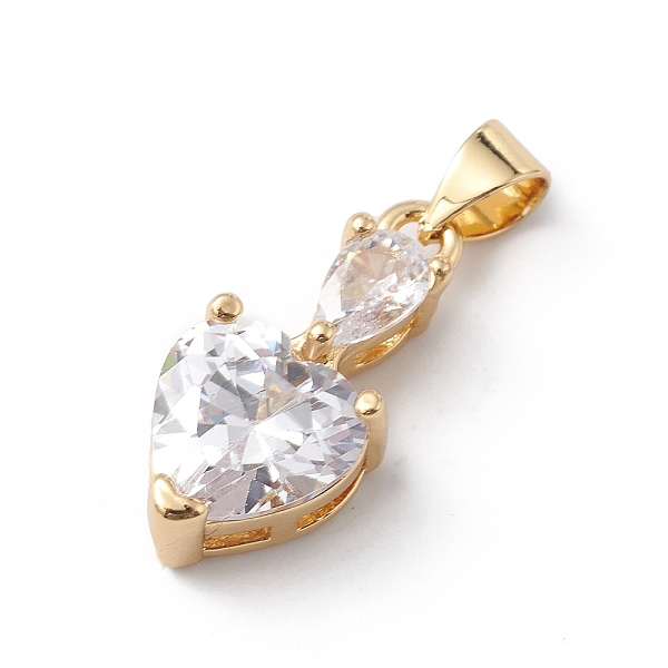 

PandaHall Rack Plating Brass Cubic Zirconia Pendants, Long-Lasting Plated, Cadmium Free & Lead Free, Real 18K Gold Plated, Heart Charm..., Clear