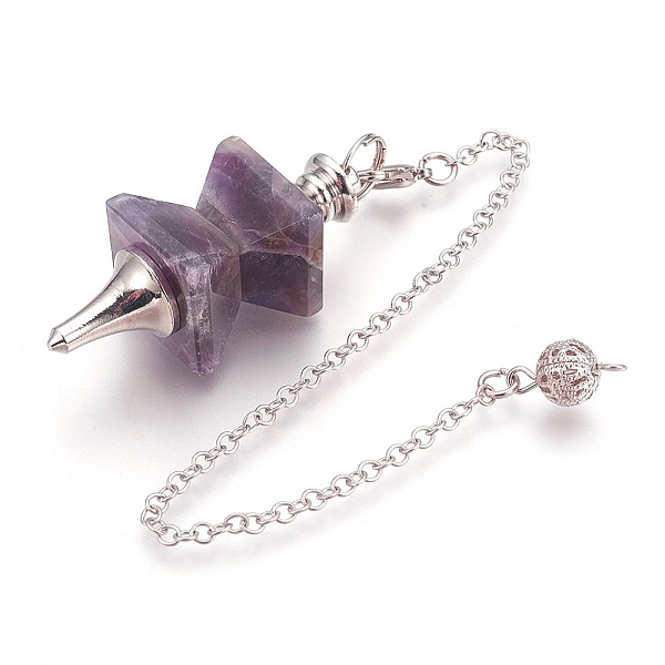 

PandaHall Natural Amethyst Dowsing Pendulums, with Platinum Tone Brass Findings, Trapezoid, 235mm, Hole: 2mm Amethyst Trapezoid Purple