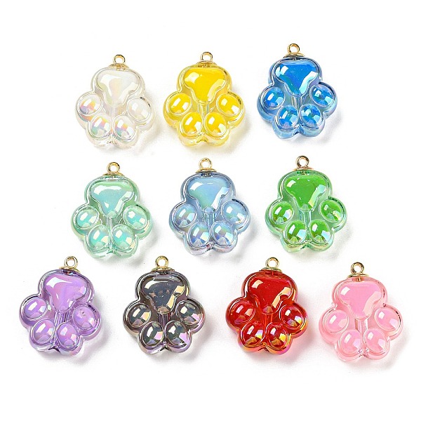 

PandaHall Transparent Acrylic Pendants, AB Color, Cat Paw, Mixed Color, 31.5x26.5x16mm, Hole: 1.8mm Acrylic Paw Print Multicolor