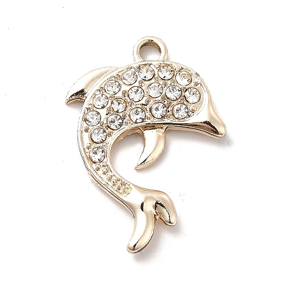 

PandaHall Alloy Crystal Rhinestone Pendants, Dolphin Charm, Light Gold, 25.5x18x2.6mm, Hole: 2mm Alloy+Rhinestone Dolphin Clear