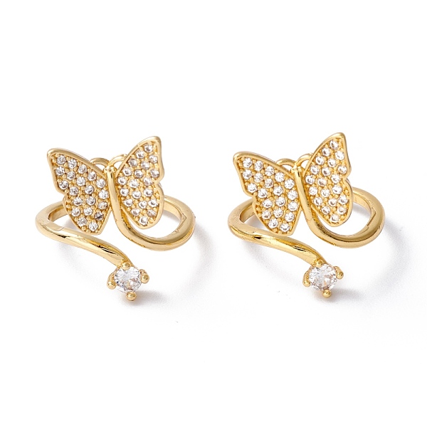 

PandaHall Adjustable Brass Micro Pave Clear Cubic Zirconia Cuff Rings, Open Rings, Long-Lasting Plated, Butterfly, Real 18K Gold Plated...