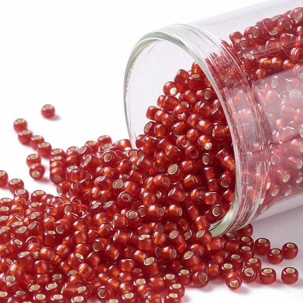 

PandaHall TOHO Round Seed Beads, Japanese Seed Beads, (25CF) Silver Lined Frost Ruby, 11/0, 2.2mm, Hole: 0.8mm, about 5555pcs/50g Glass Red