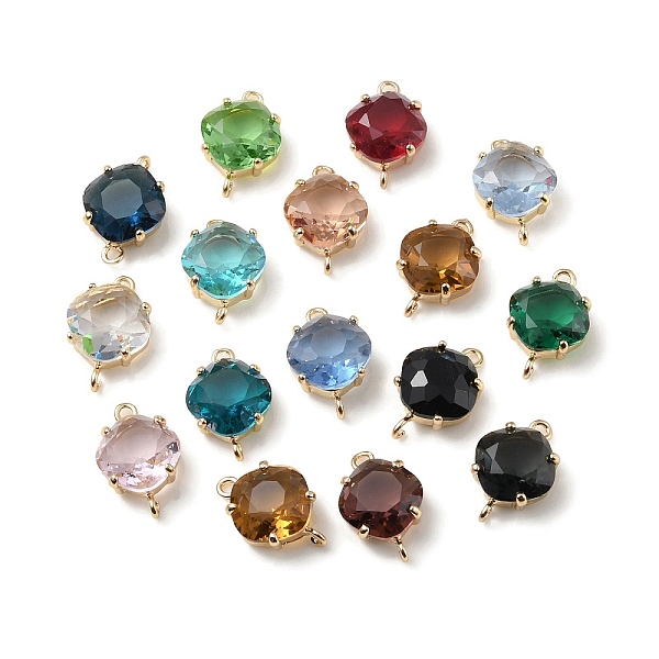 

PandaHall Brass K9 Glass Connector Charms, Light Gold Tone Rhombus Links, Mixed Color, 16x11x6mm, Hole: 1.2mm Brass+Glass Rhombus Multicolor
