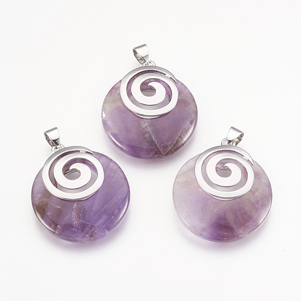 

PandaHall Natural Amethyst Pendants, with Platinum Tone Brass Findings, Flat Round, 32x28x6mm, Hole: 4x5mm Amethyst Flat Round Purple
