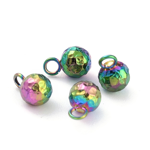 

PandaHall Ion Plating(IP) 304 Stainless Steel Charms, Round, Textured, Rainbow Color, 7.8x5mm, Hole: 1.8mm 304 Stainless Steel Round