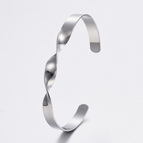 

PandaHall 304 Stainless Steel Cuff Bangles, Twisted, Stainless Steel Color, 2 inchx2-5/8 inch(50x68mm), 7mm 304 Stainless Steel