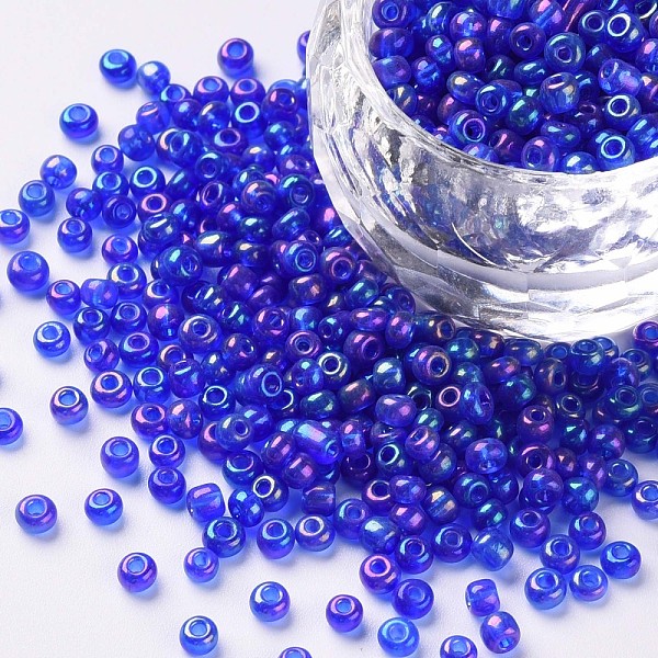 

PandaHall 8/0 Round Glass Seed Beads, Transparent Colours Rainbow, Round Hole, Blue, 8/0, 3mm, Hole: 1mm, about 10000pcs/pound Glass Blue