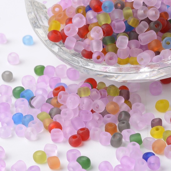 

PandaHall 6/0 Transparent Frosted Colors Round Glass Seed Beads, Mixed Color, 3x2.5mm, Hole: 1mm, about 700pcs/50g Glass Multicolor