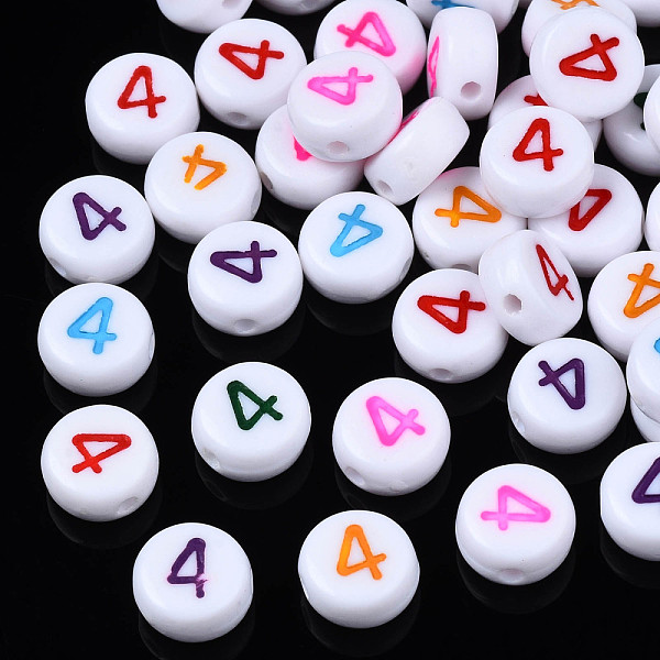 

PandaHall White Opaque Acrylic Beads, Flat Round with Mixed Color Number, Num.4, 7x3.5mm, Hole: 1.2mm, about 3800pcs/500g Acrylic Number..., Multicolor