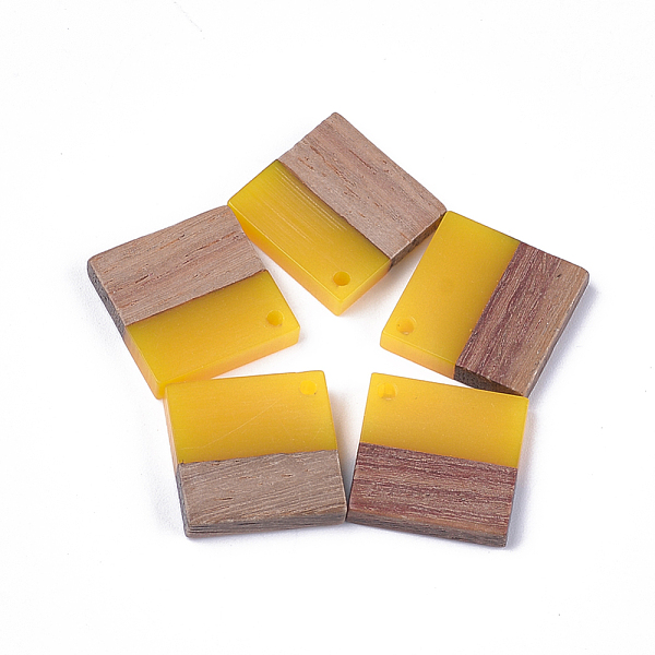 

PandaHall Resin & Walnut Wood Pendants, Rhombus, Gold, 24x24x3~4mm, Hole: 2mm Resin+Wood Rhombus Gold