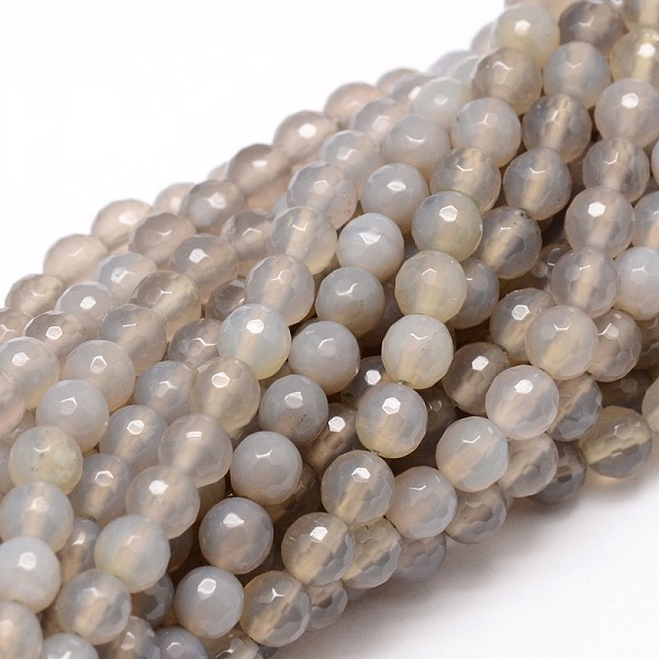 

PandaHall Faceted Natural Agate Round Beads Strands, Dyed, Dark Gray, 6mm, Hole: 1mm, about 64pcs/strand, 14.7 inch Agate+Crystal Round Gray