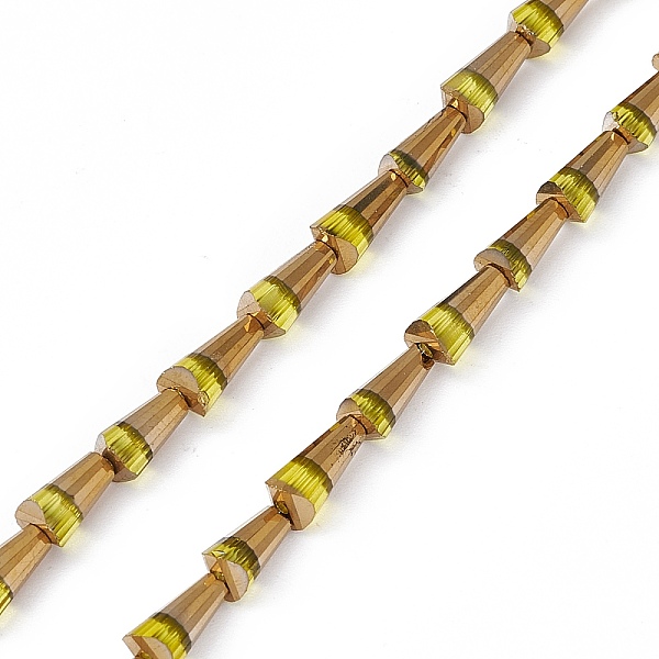 

PandaHall Electroplate Glass Beads Strands, Half Rainbow Plated, Faceted Cone, Yellow Green, 7.5~8x4~4.5mm, Hole: 0.8mm, about...