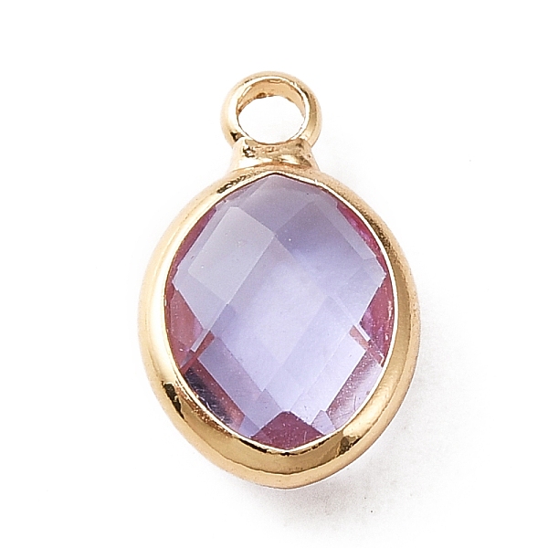 

PandaHall Faceted Glass Pendants, June Birthstone Charms, with Brass Cabochon Settings, Oval, Golden, Lilac, 13x8x4mm, Hole: 1.6mm..., Purple