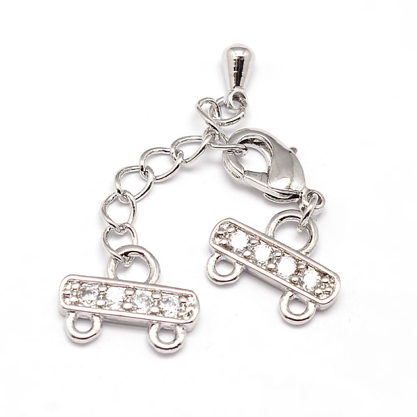 

PandaHall Brass Micro Pave Cubic Zirconia Chain Extender, Necklace Layering Clasps, with 2 Strands 4-Hole Ends and Lobster Claw Clasps...