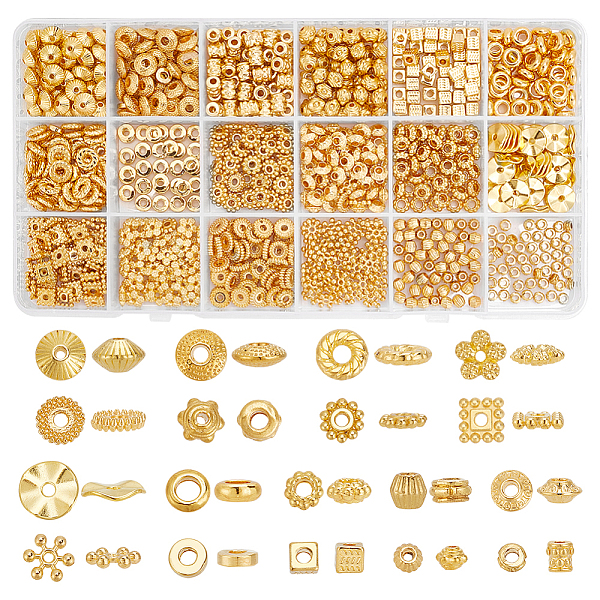 

PandaHall PH 900pcs Golden Spacer Beads, 18 Styles Tibetan Flower Rondelle Beads Antique Bicone Snowflake Spacers Beads Alloy Loose Beads...