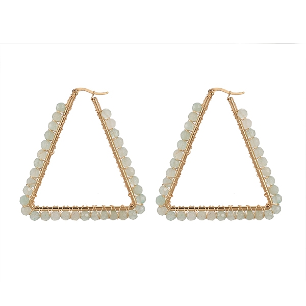 

PandaHall 201 Stainless Steel Hoop Earrings, with Natural Green Aventurine, Triangle, 58x55x4mm Green Aventurine Triangle