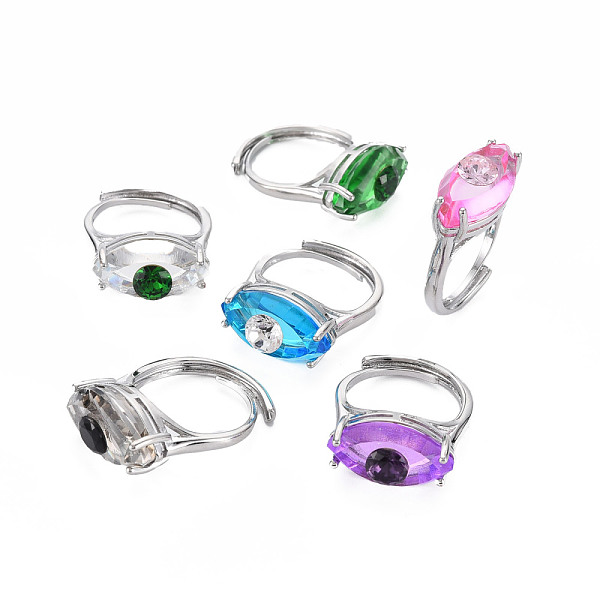 

PandaHall Evil Eye Glass Ajuastable Rings, Platinum Brass Rings for Women, Nickel Free, Mixed Color, US Size 7 3/4(17.9mm) Glass Evil Eye..., Multicolor