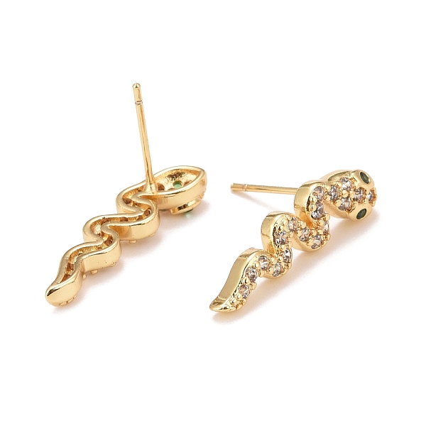 

PandaHall Cubic Zirconia Snake Stud Earrings, Real 18K Gold Plated Brass Jewelry for Women, Lead Free & Cadmium Free, Green, 23x6mm, Pin...