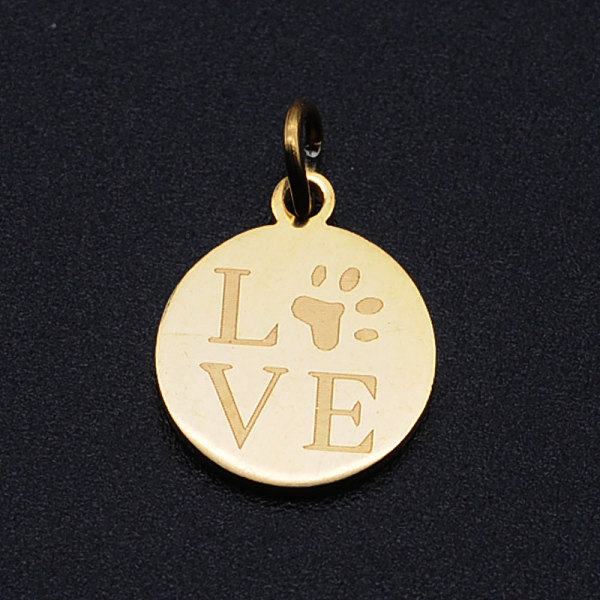

PandaHall 201 Stainless Steel Pet Charms, with Jump Rings, Flat Round with Dog Paw Prints & Word Love, Golden, 14.5x12x1mm, Hole: 3mm 201...