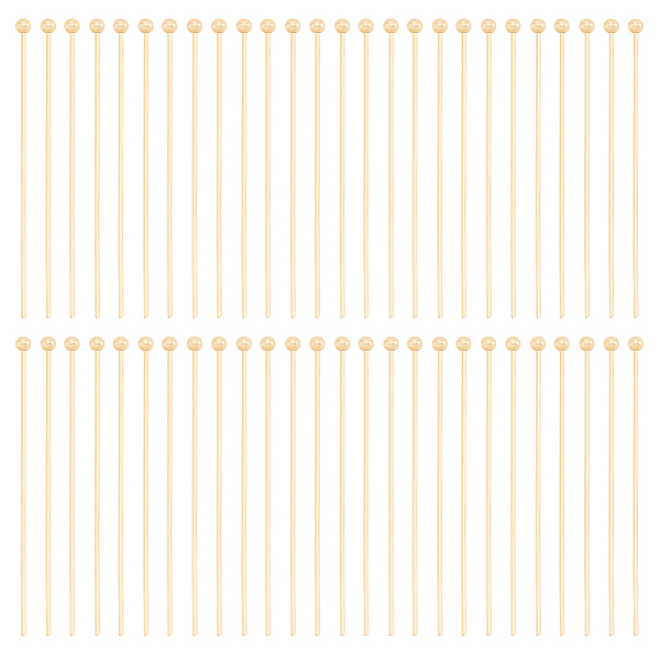 BENECREAT 100PCS 18K Real Gold Plated Ball Head pins, 35MM/1.4" Ball End Headpins for DIY Jewelry Findings Making Earrings Bracelets Necklaces Chains - 0.6mm/0.025" Thick