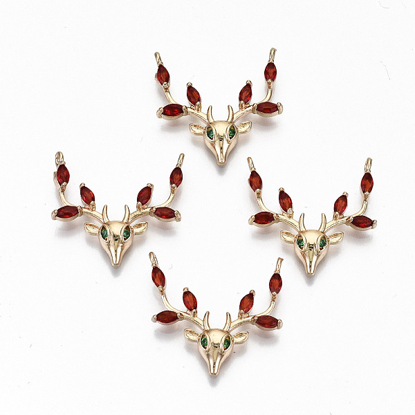 

PandaHall Brass Micro Pave Cubic Zirconia Pendants, Light Gold, Long-Lasting Plated, Cadmium Free & Lead Free, Deer, Red, 22x20.5x3mm, Hole...