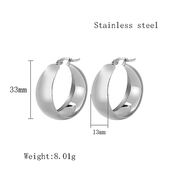 

PandaHall Stainless Steel Hoop Earrings for Women, Stainless Steel Color, Thick Hoop Earrings, Ring, 33x13mm Stainless Steel Ring