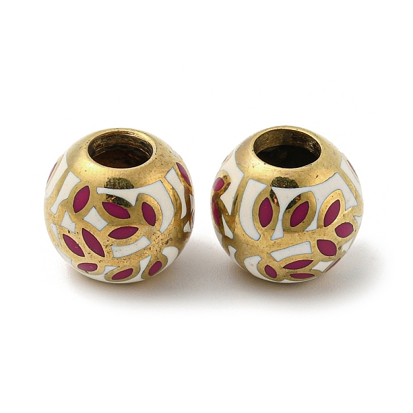 

PandaHall Brass Enamel European Beads, Large Hole Beads, Golden, Round with Leaf, FireBrick, 13x11.5mm, Hole: 5mm Brass+Enamel Round Red