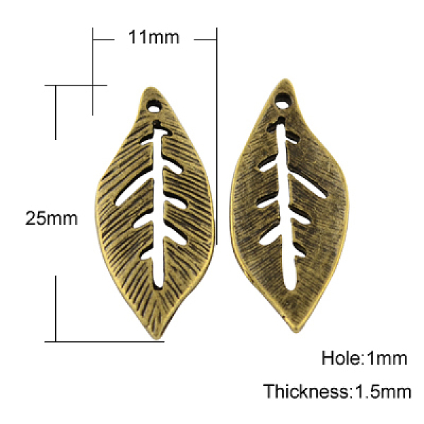 

PandaHall Tibetan Style Alloy Pendants, Lead Free & Nickel Free, Leaf, Antique Bronze, 25x11x1.5mm, Hole: 1mm Alloy Leaf