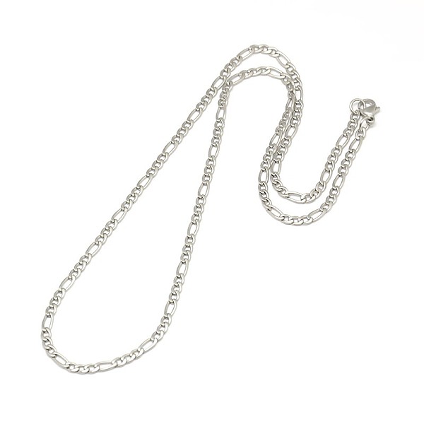

PandaHall 304 Stainless Steel Figaro Chain Necklace Making, Matte Stainless Steel Color, 17.91 inch(45.5cm), 3mm 304 Stainless Steel