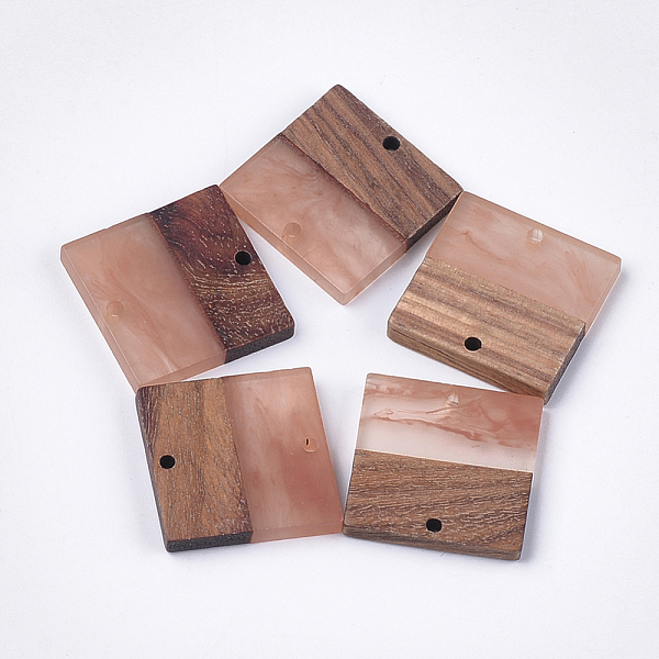 

PandaHall Resin & Walnut Wood Pendants, Square, Dark Salmon, 22.5x22.5x3~4mm, Hole: 1.8mm Resin+Wood Square