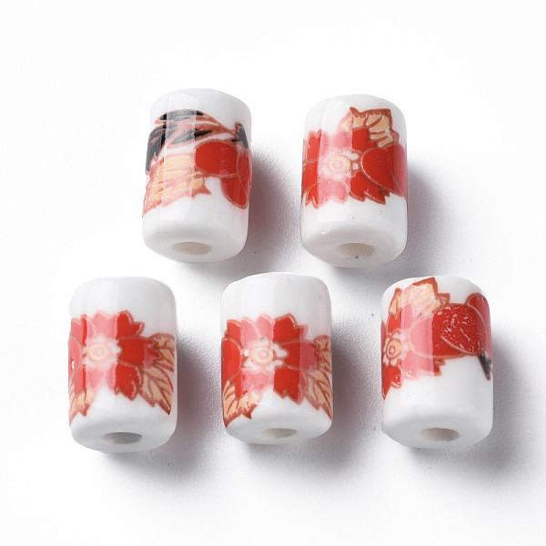 

PandaHall Handmade Porcelain Beads, Famille Rose Style, Column with Flower Pattern, Orange Red, 12.5x8.5mm, Hole: 3mm Porcelain Flower