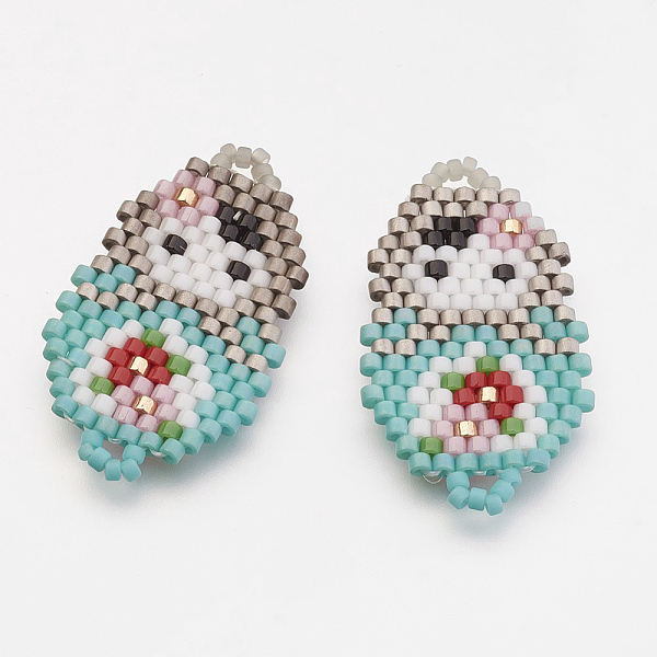

PandaHall MIYUKI & TOHO Handmade Japanese Seed Beads Links, Girl Pattern, Turquoise, 30x17x2mm, Hole: 1~2mm Glass Human Green