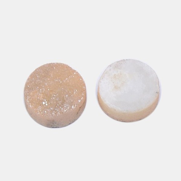 

PandaHall Electroplate Natural Druzy Crystal Cabochons, Flat Round, Dyed, Wheat, 10x3~6mm Quartz Crystal Flat Round Orange