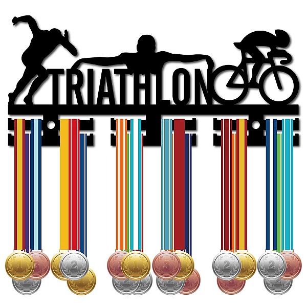 

PandaHall Acrylic Medal Holder, Medals Display Hanger Rack, with Standoff Pins, Medal Holder Frame, Triathlon Pattern, 130x290x10mm, Hole..., Black