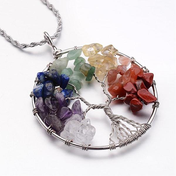 Tree Of Life Mixed Stone Big  Pendants Necklaces