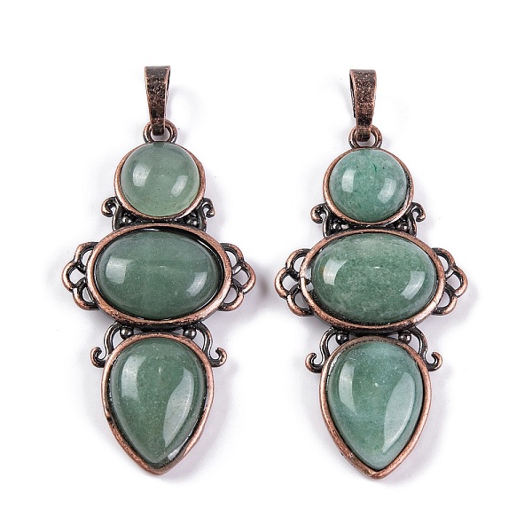 

PandaHall Natural Green Aventurine Pendants, Rack Plating Brass Flower Charms, Cadmium Free & Lead Free, Red Copper, 47x24x6.5mm, Hole...
