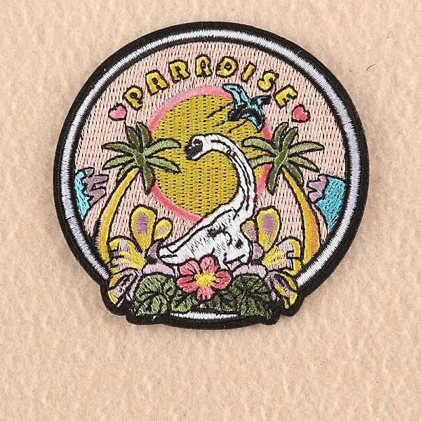 PandaHall Computerized Embroidery Cloth Iron on/Sew on Patches, Costume Accessories, Appliques, Flat Round with Paradise, Colorful, 8x8.1cm...