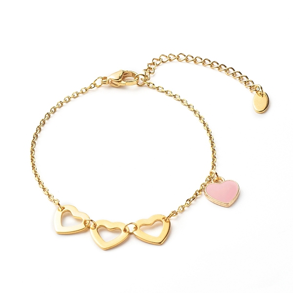 

PandaHall Heart Alloy Enamel Charm Bracelet for Valentine's Day, with Ion Plating(IP) 304 Stainless Steel Findings, Pink, 7.48 inch(190mm)...